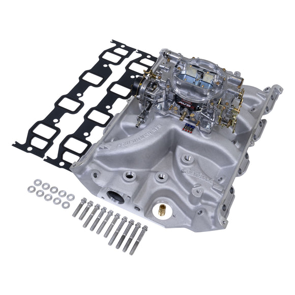 Edelbrock Manifold And Carb Kit Performer RPM Ford FE Natural Finish