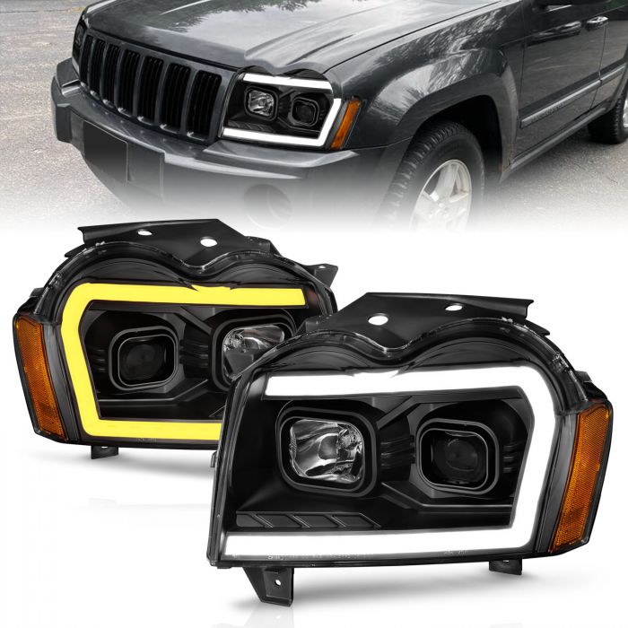 アシェット Jeep ANZO 2005-2007 Jeep Grand Cherokee Projector Headlights w/ Light