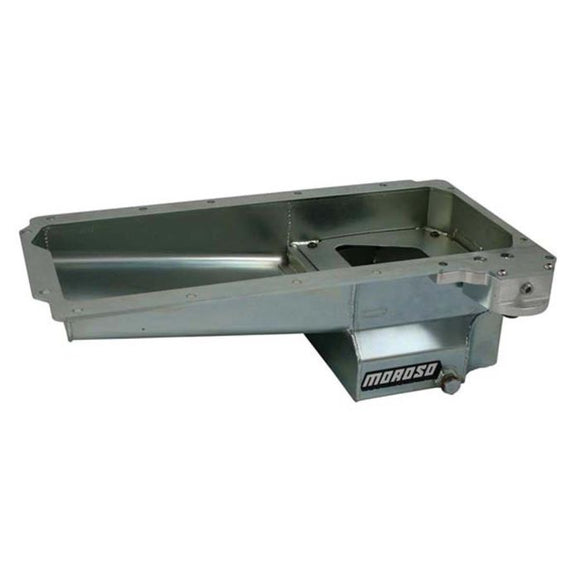 Moroso GM LS Swap (w/Rear Sump/Spin-On Filter Adapter) Wet Sump 7qt 6in Angled Steel Oil Pan - Black