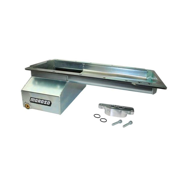 Moroso GM LS Swap (w/Front Sump/Remote Oil Filter Adapter) Wet Sump 6.5qt 6in Steel Oil Pan - Black