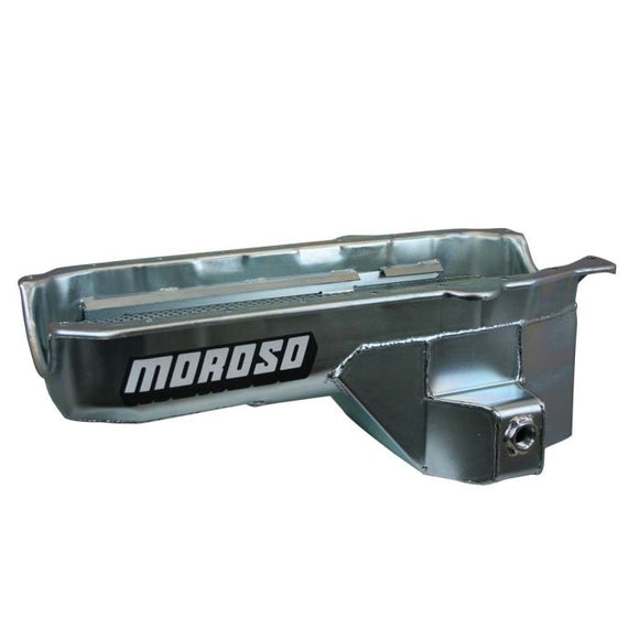 Moroso 80-85 Chevrolet SBC (w/Passenger Side Dipstick) Wet Sump 5.5qt 7.5in Steel Oil Pan - Black