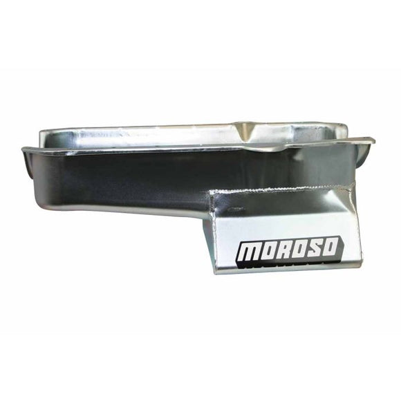 Moroso 1986+ Chevrolet SBC (w/1 Piece Rear Main Seal) Wet Sump 7qt 8.25in Steel Oil Pan - Black