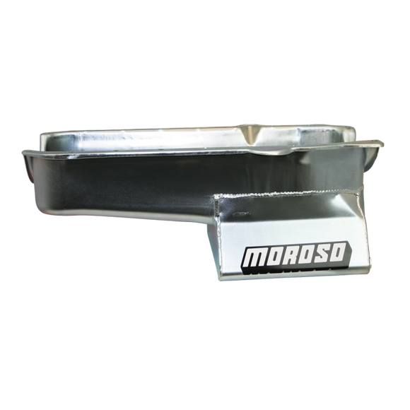 Moroso 80-85 Chevrolet SBC (w/Passenger Side Dipstick) Wet Sump 7qt 8.25in Steel Oil Pan - Black