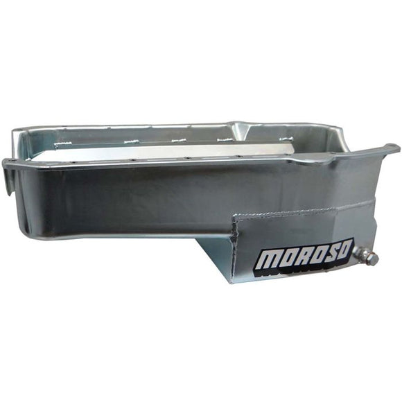 Moroso 80-85 Chevrolet SBC(w/Passenger Side Dipstick) Wet Sump 7qt 7.5in Steel Oil Pan - Black