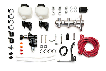 Wilwood Tandem Remote M/C Kit w L/H Brkt & Prop Valve - 1 1/8in Bore Ball Burnished