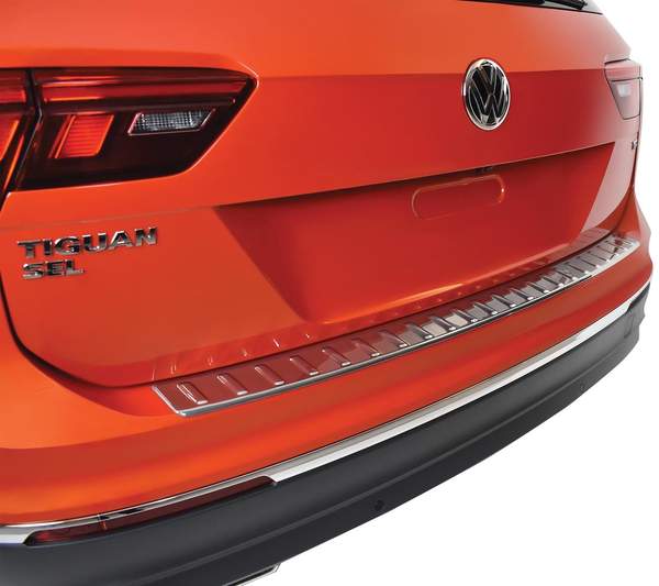 thumbnail interactive-video image 1 of Glossy Stainless Steel Rear Bumper Protector For VW Touareg 2018+ – Chrome Scratch Guard 1 of 3