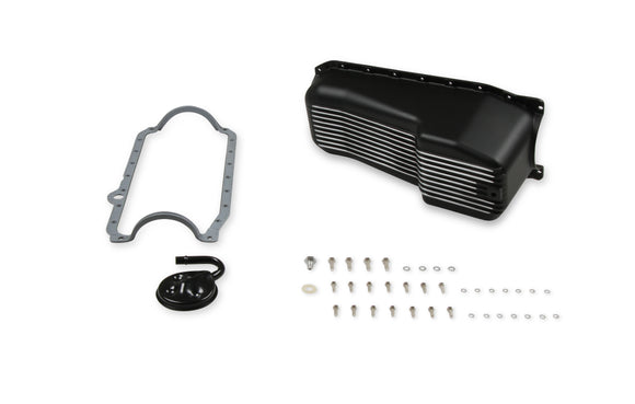 WEIAND ALUM OIL PAN KIT BLK SBC FINNED