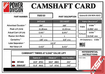 GSC P-D Subaru EJ-205 (Non-AVCS) S3 Billet Cams 280/280