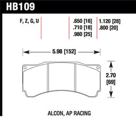 Hawk Alcon TA-6 / AP Racing CP5060-2/3/4/5ST /  AP Racing CP5555 / Rotora FC6 DTC-70 Race Brake Pads - 0