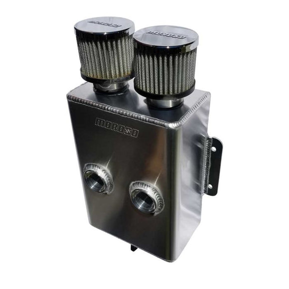 Moroso Breather Tank/Catch Can -16An Female Inlet - Forward Facing - Two Breathers - Aluminum