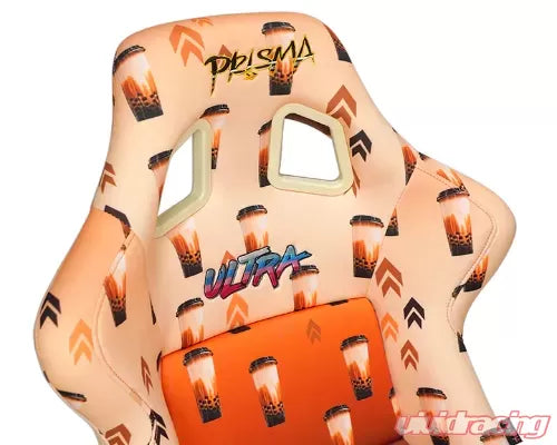 NRG FRP Bucket Seat PRISMA Boba Edition Vegan Material w/ phone pocket - Gold pearl back - Large