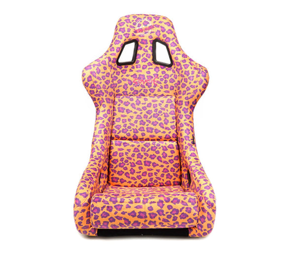 NRG FRP Bucket Seat PRISMA SAVAGE Edition White Pearlized Back Wild Thornberry Leopard Print - Large