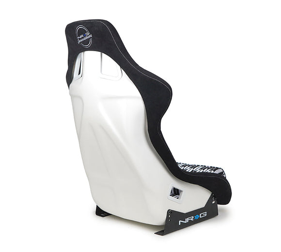 NRG FRP Bucket Seat Vegan Suede w/ Black & White Yaba Print - Large