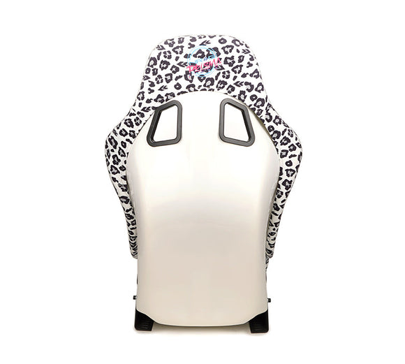 NRG FRP Bucket Seat PRISMA SAVAGE Edition White Pearlized Back Snow Leopard Print - Medium