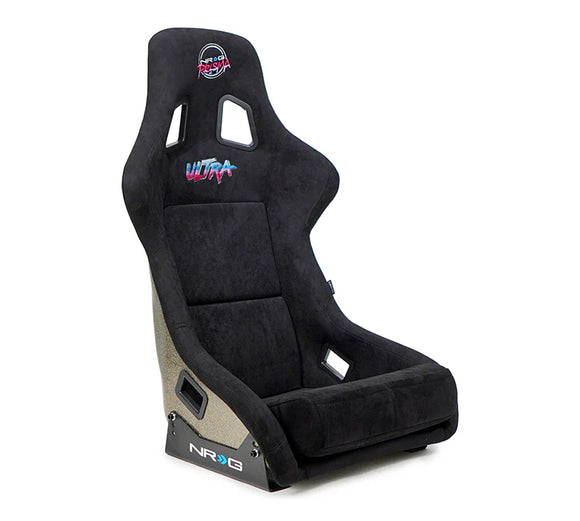 NRG FRP Bucket Seat PRISMA Edition w/ Pearlized Back Black Alcantara Ultra Embroidery - X Large