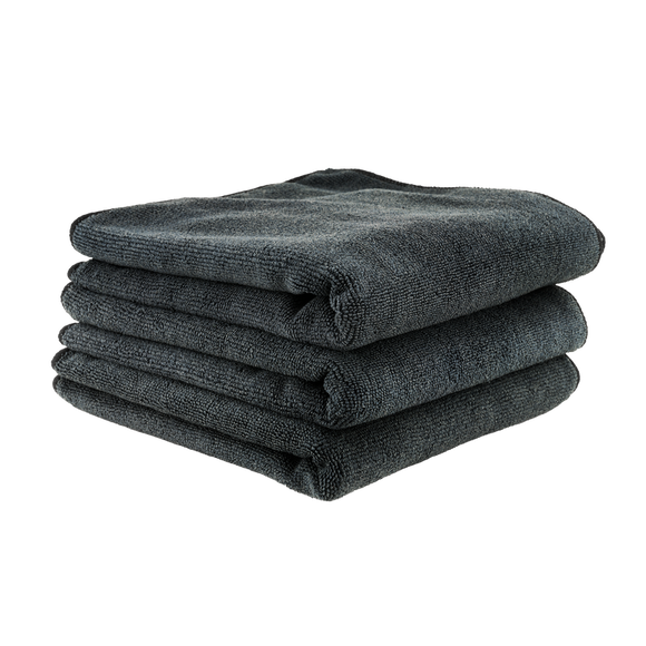 Workhorse Black Professional Grade Microfiber Towel (Rubber/Plastic/Vinyl), 24" x 16" (3 Pack) (Comes in Case of 16 Units)