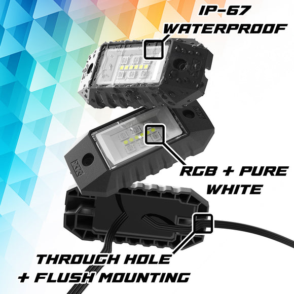 XK Glow RGBW 12pc Addressable LED Rock Light Kit