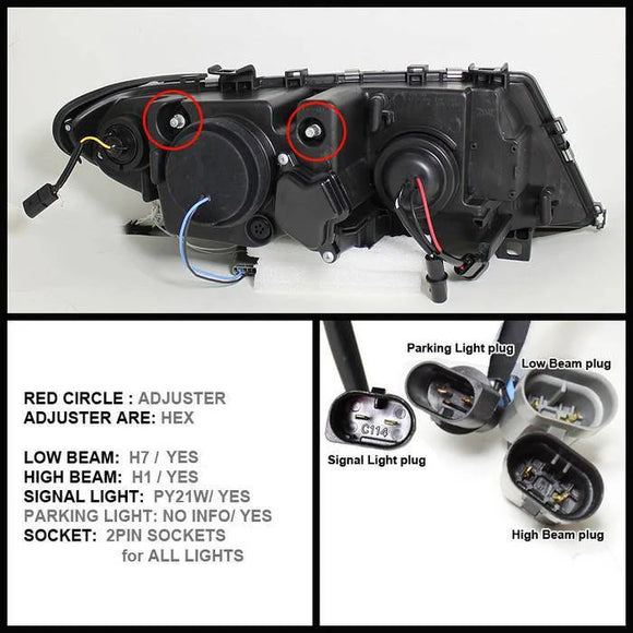 ( Spyder Signature ) BMW E46 3-Series 02-05 4DR Projector Headlights 1PC - LED Halo - Black - High H1 (Included) - Low H7 (Included)