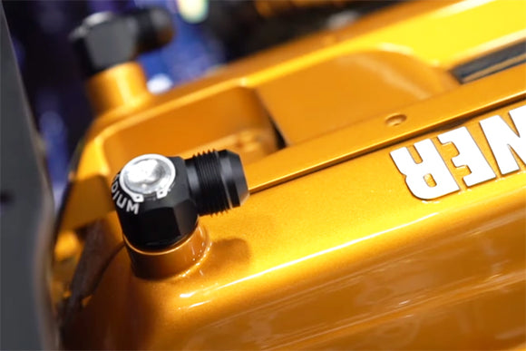 Radium RB26DETT Valve Cover Intake and Exhaust 12AN Male Press-Fit Fitting