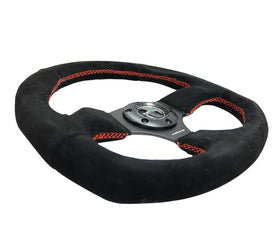 NRG Reinforced Steering Wheel (320mm Horizontal / 330mm Vertical) Suede w/Red Stitch - 0