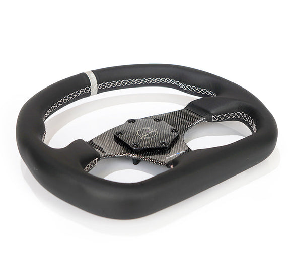 NRG Carbon Fiber Flat Bottom Steering Wheel (320mm) Silver CF Center w/Silver Stitch/Center Mark