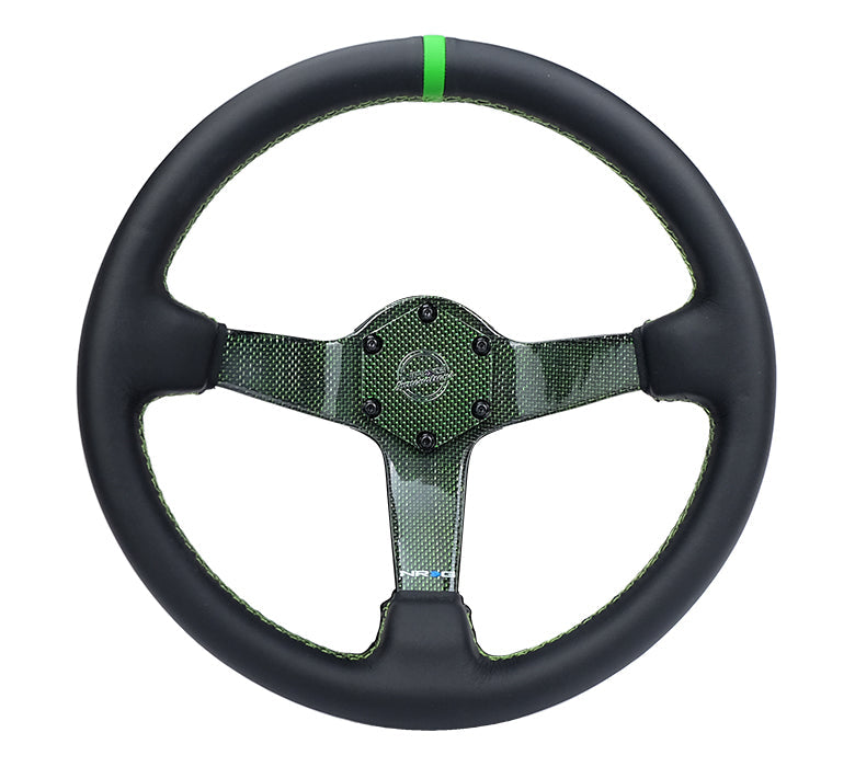 NRG Innovations 350mm Deep Dish Racing Steering Wheel - Black Leather, 3-Spoke, T-6061 Aluminum