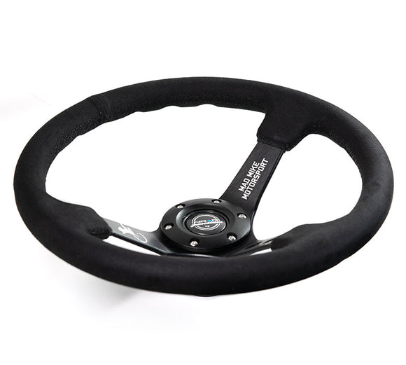 NRG Reinforced Steering Wheel (3in. Deep) Mad Mike /5mm Spoke/ Alcantara Finish/ Black Stitching