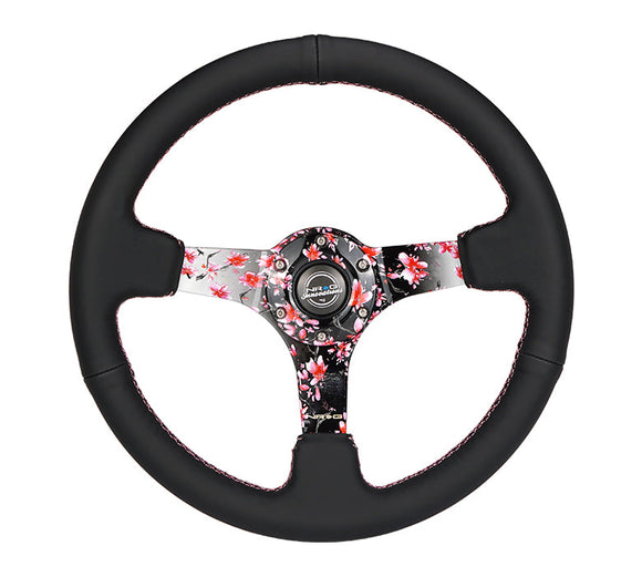 350MM DEEP DISH STEERING WHEEL LEATHER SOLID SPOKE Sakura