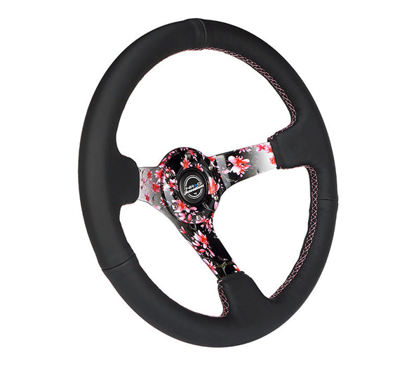 350MM DEEP DISH STEERING WHEEL LEATHER SOLID SPOKE Sakura