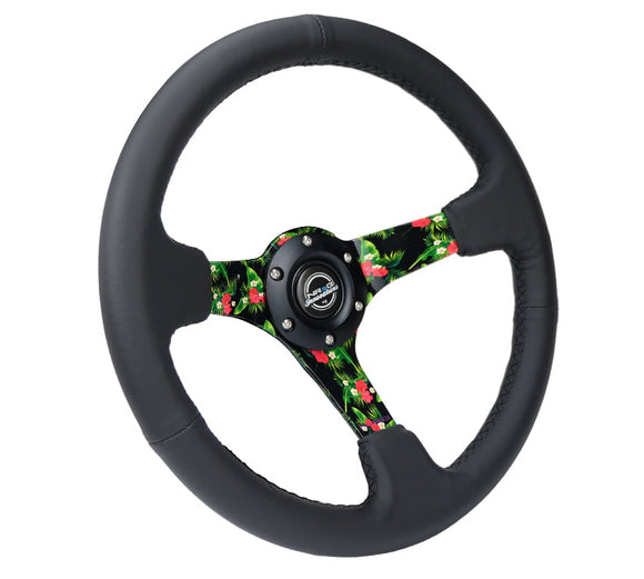 NRG Reinforced Steering Wheel (350mm/ 3in. Deep) Matte Black Spoke/Black Leather/ Yellow Center