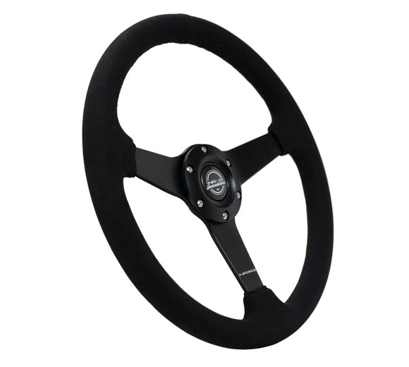 NRG Sport Steering Wheel (350mm/ 1.5in. Deep) Matte Black Spoke/ Black Alcantara w/ Black Stitching