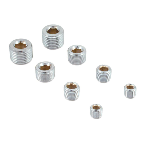 Spectre Pipe Plug Kit - Includes (2) 1/8in. / (2) 1/4in. / (2) 3/8in. / (2) 1/2in. Plugs - Chrome