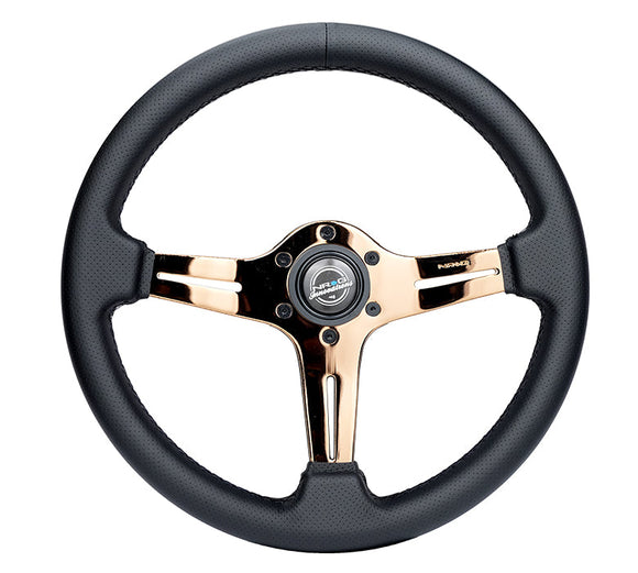 NRG Light Weight Gaming Steering Wheel - Blitz 350mm 3 Rose Gold Spokes Slits - Leather - No Dish