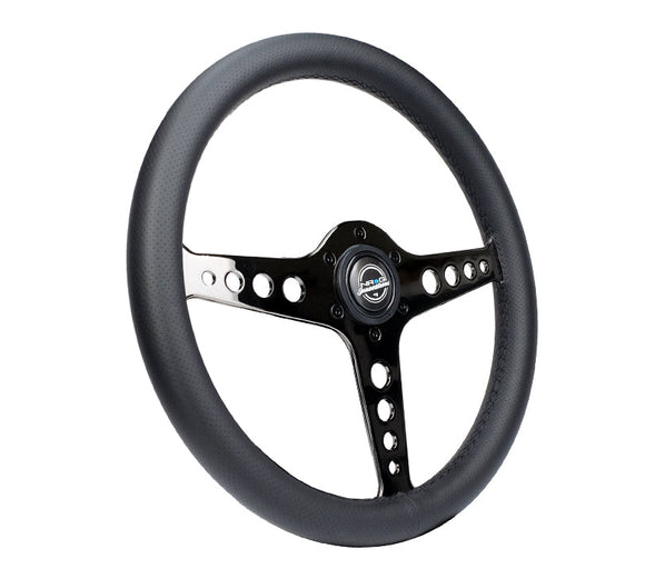 NRG Light Weight Gaming Steering Wheel - Driftz 350mm 3 Black Chrome Spokes Perforated Leather