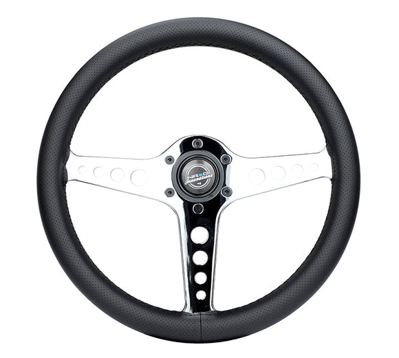 NRG Light Weight Gaming Steering Wheel - Driftz 350mm 3 Chrome Spokes Perforated Leather