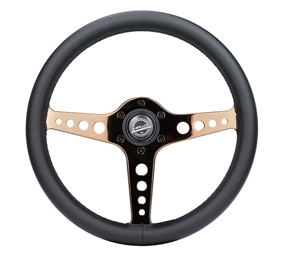 NRG Light Weight Gaming Steering Wheel - Driftz 350mm 3 Rose Gold Spokes Perforated Leather