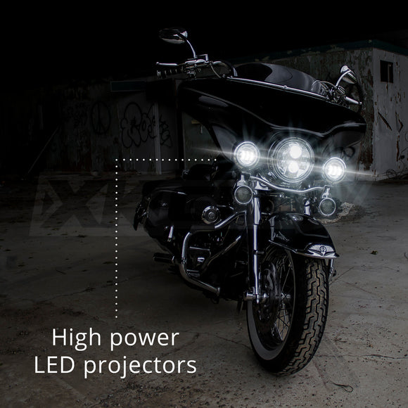 XK Glow Black 2pc. Motorcycle Driving Lights w/ Amber Halo