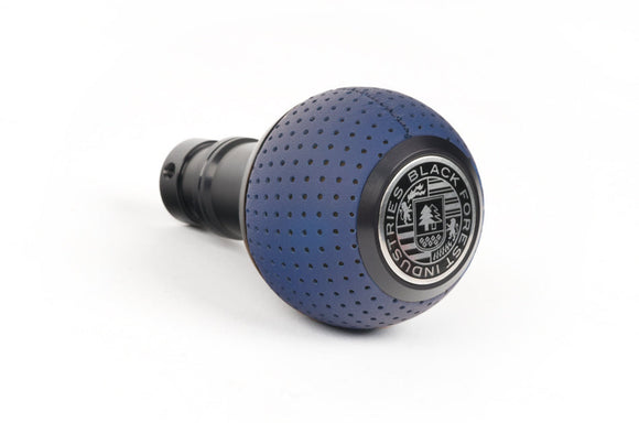 BFI GS2 Heavy Weight Shift Knob - Porsche Maritime Blue Leather - Black Anodized (BMW Fitment)