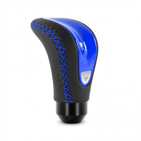 Momo Combat Evo Shift Knob - Black Leather, Blue Insert, Blue Stitching