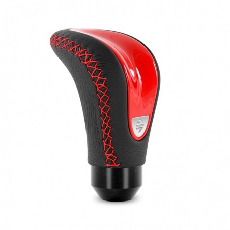 Momo Combat Evo Shift Knob - Black Leather, Red Insert, Red Stitching