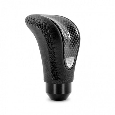 Momo Combat Evo Shift Knob - Black Leather, Carbon Effect Insert, Black Stitching