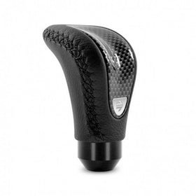 Momo Combat Evo Shift Knob - Black Leather, Carbon Effect Insert, Black Stitching