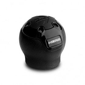 Momo Nero Shift Knob - Black Leather, Black Chrome Insert, with Reverse Lockout