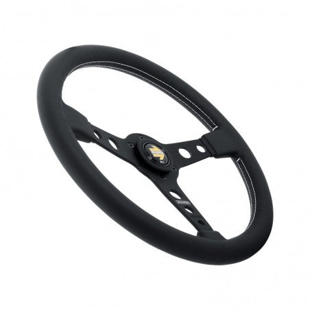 Momo Prototipo Steering Wheel 350 mm - Black Leather/Wht Stitch/Brshd Spokes