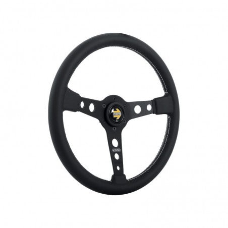 Momo Prototipo Steering Wheel 350 mm - Black Leather/Wht Stitch/Brshd Spokes