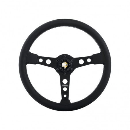 Momo Prototipo Steering Wheel 350 mm - Black Leather/Wht Stitch/Brshd Spokes
