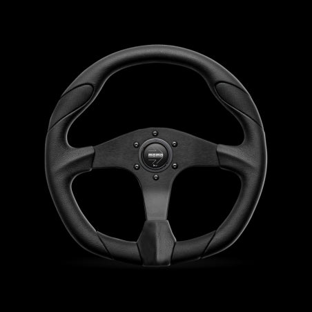 Momo Quark Steering Wheel 350 mm - Black Poly/Black Spokes/Red Inserts