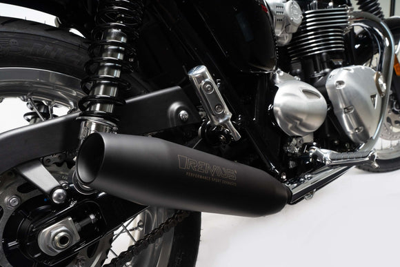 Remus 21+ Triumph Bonneville T100/T120 84mm SS Black Tapered Muffler (w/Cat Converter) - Right