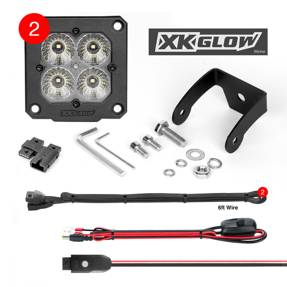XK Glow Flush Mount XKchrome 20w LED Cube Light w/ RGB Accent Light Kit w/ Controller- Fog Beam 2pc