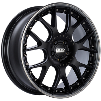 BBS CH-RII 22x9.5 5x108 ET37 Satin Black Center Platinum Lip SS Rim Protector Wheel - 70mm PFS Req.